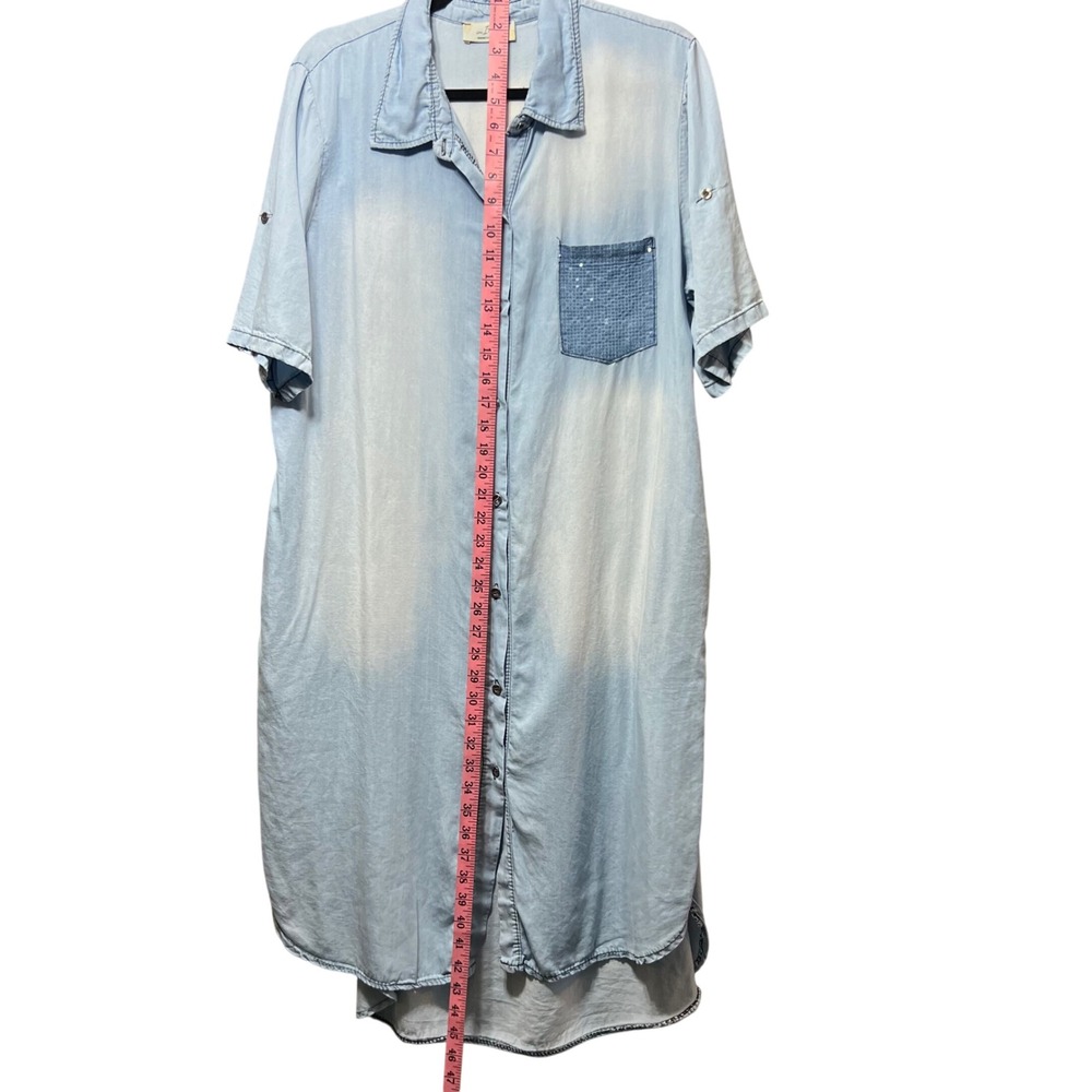 In Italy Chambray Denim Shirt‎ Dress Pockets Button Down Short Sleeve Light Wash - Picture 7 of 10